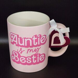 Sunday Morning Auntie Is My Bestie Pink Ceramic Coffee Mug With Heart Tag‎ 16oz